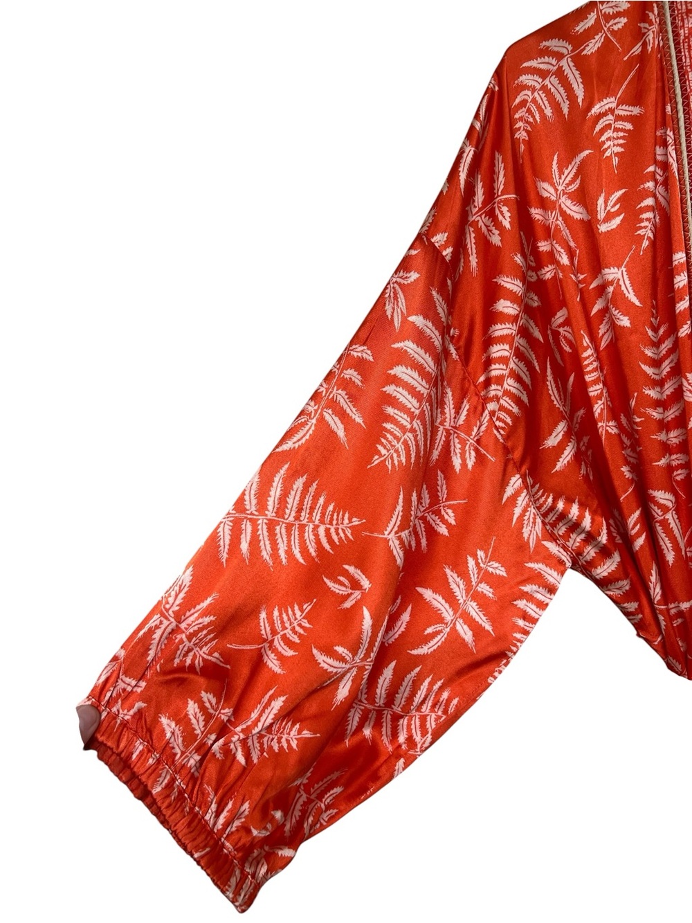 Zara Hanoi orange and white leaf print satin long kimono with waist tie - Picture 10 of 16